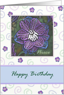 Happy Birthday Niece with Larkspur in blues and purples. card