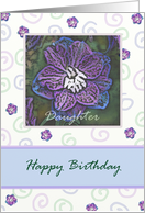 Happy Birthday Daughter with July Larkspur in blues and purples. card