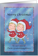 Merry Christmas twin Granddaughters with Santa suits card