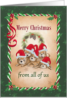 Business Merry Christmas from all of us with puppies in red Santa hats card