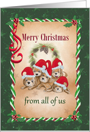 Merry Christmas from all of us with puppies in Santa hats card