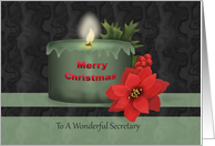 Business card for Holidays, Merry Christmas Secretary with lit candle,poinsettia card