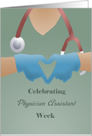 Celebrating Physician Assistant Week with gloves, scrubs card