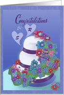 Congratulations,customize to the newlywed couple cake, flowers, hearts card