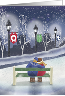 City Park Scene Interfaith Christmukkah with Couple at Park Bench card