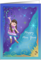 Happy New Year Tween/ Young Teen Girl with Moon, Sun, Stars card