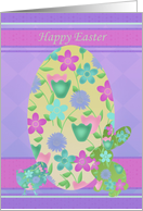 Happy Easter with Silhouettes of Egg, Bunny, Chick with Flowers card