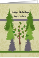 Happy Birthday Son-in-law with lone deciduous tree among pine trees card