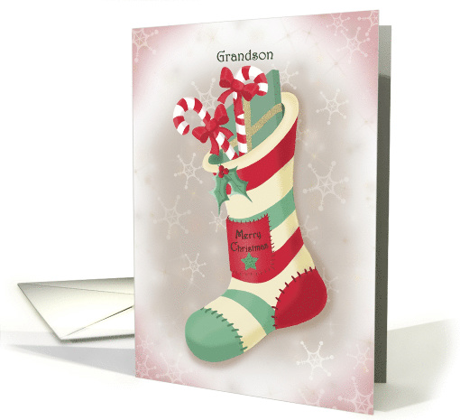 Merry Christmas Grandson with Striped Filled Stocking card (1503028)