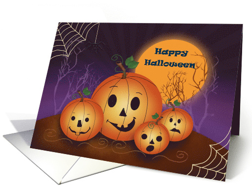 Cute Pumpkins and Spider in Front of Full Moon card (1544638)