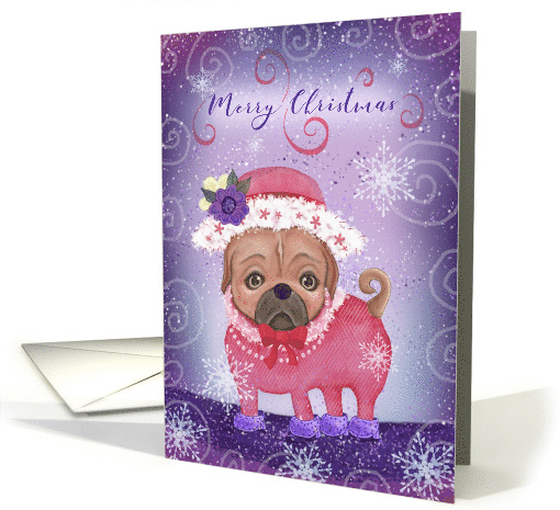 Merry Christmas to Friend with Cute Pug in Red Hat card (1546034)
