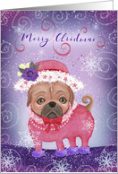 Merry Christmas to Friend with Cute Pug in Red Hat card