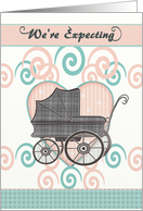 We’re Expecting Baby with Carriage, Swirls, Teal and Peach card