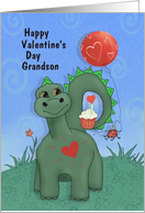 Happy Valentine’s Day Grandson with Dinosaur, Balloon, Hearts card