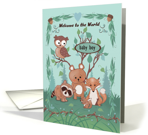Welcome to the World Custom Name for Baby Boy with Wildlife card