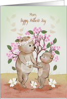 Happy Mother’s Day for Mom with Dancing Bear Mother, Child, Cherry Blossoms card