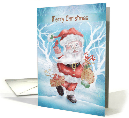 Merry Christmas Santa with Gift Bag and Box and Cardinal... (1576238)