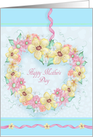 Happy Mother’s Day Heart of Flowers Wreath Hanging from Ribbon card