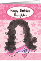 Happy Birthday Daughter with Adult Posing Girl, Curly Hair card