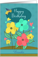 Customization Happy Birthday with Flowers Hearts Bee card
