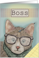 Bosses Day Cat Eyeglasses Pen Behind Ear Note Paper card