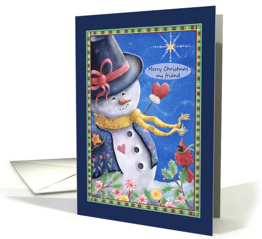 Merry Christmas my Friend with Snowman Cardinal Candy Star card