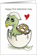 Happy First Valentine’s Day Hatching Turtle Pacifier Heart card