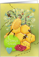 Happy Rosh Hashanah Shana Tovah Honeycomb Bees Fruit card