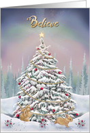 Believe Christmas with Two Bunnies Decorating Tree card