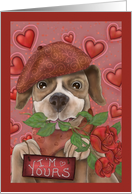 I’m Yours Valentines Day Boxer Dog French Beret Roses card