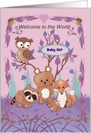 Welcome to the World Custom Baby Girl with Wildlife card