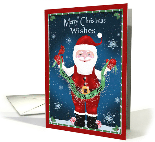 Merry Christmas Wishes with Santa Cardinal Snowflakes card (1751024)