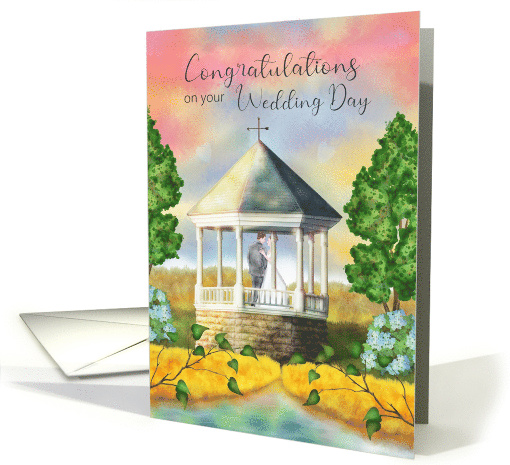 Congratulations on your Wedding Day with Couple in Pavilion card