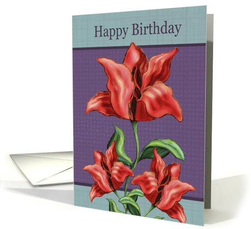 Happy Birthday Red Striped Flowers Checked Background card (1804536)
