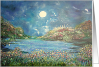 Blank Note Card, Any Occasion, pretty evening landscape, full moon card