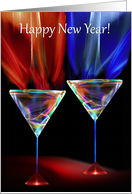 New Year’s Cheer of Multicoloured Wine Goblets and Sparkles card