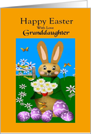 Granddaughter Happy Easter - Easter Bunny with a Bouqet of Flowers card
