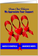 Thank You Hemophilia Awareness Month - Red Hearts on Red Ribbons card
