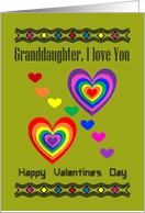 Granddaughter - Happy Valentine’s Day / Vibrant Coloured Hearts card