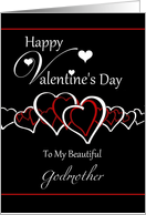 Godmother Happy Valentine’s Day - Red / White Hearts on Black card