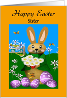 Sister Happy Easter - Easter Bunny in the Garden card