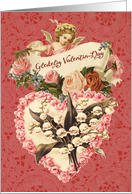 Happy Valentine’s Day in Norwegian, Vintage Angel and Heart card