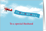 Happy Birthday to my Husband, Vintage Airplane, Sky Message card