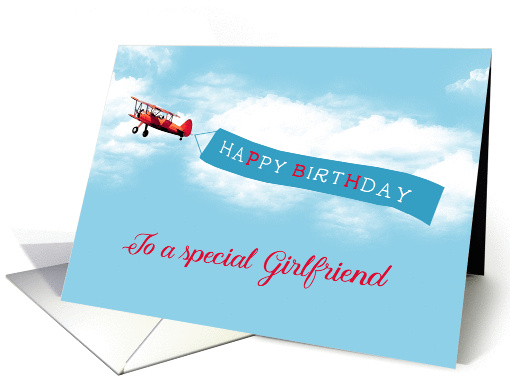 Happy Birthday to my Girlfriend, Vintage Airplane, Sky Message card