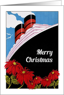 Merry Christmas, Poinsettia, Cruise Ship, Vintage card