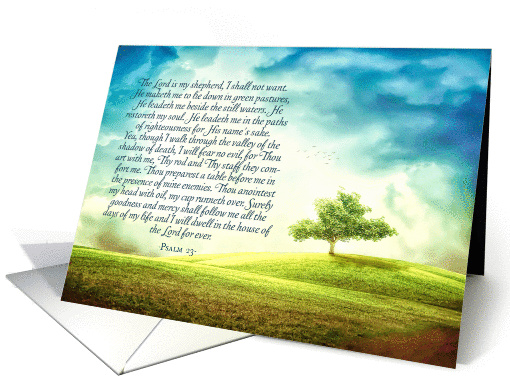 Hi/Hello, Psalm 23, Christian Card, Landscape with Tree card (1374658)