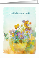 Happy Birthday in Irish Gaelic, Pansies, Watercolor card