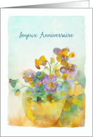 Happy Birthday in French, Informal, Pansies, Watercolor card