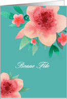 Happy Birthday in French Canadian, Bright Flowers card