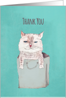 Thank You, Cat Sitter, Illustration, grinning Cat in a Bag card